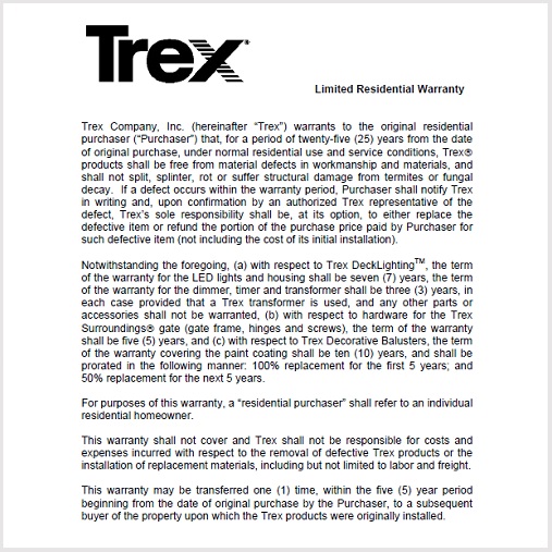 Trex warranty thumb